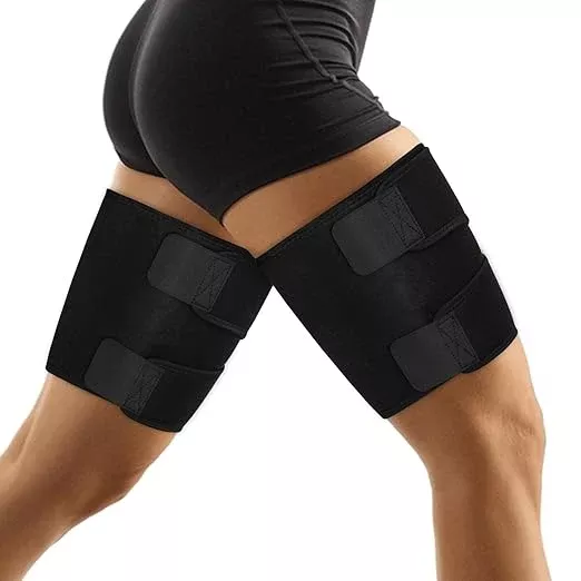 supregear Thigh Wraps Support, 2-Pack Non-Slip Compression Thigh Sleeve Hamstring Quad Wrap Adjustable Neoprene Upper Leg Brace Leg Slimmer for Women Men Pulled Groin Muscle, Quadriceps, Black, M