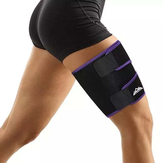 supregear Thigh Wraps Support, Adjustable Compression Neoprene Thigh Sleeve Hamstring Quad Wrap Upper Leg Brace for Women Men Pulled Groin Muscle, Quadriceps, Black, L