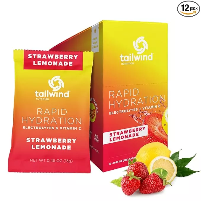 Tailwind Nutrition Rapid Hydration, Electrolyte & Hydration Powder, Vitamin C & Sea Salt Exercise Workout Mix, Strawberry Lemonade, Pack of 12 Sticks