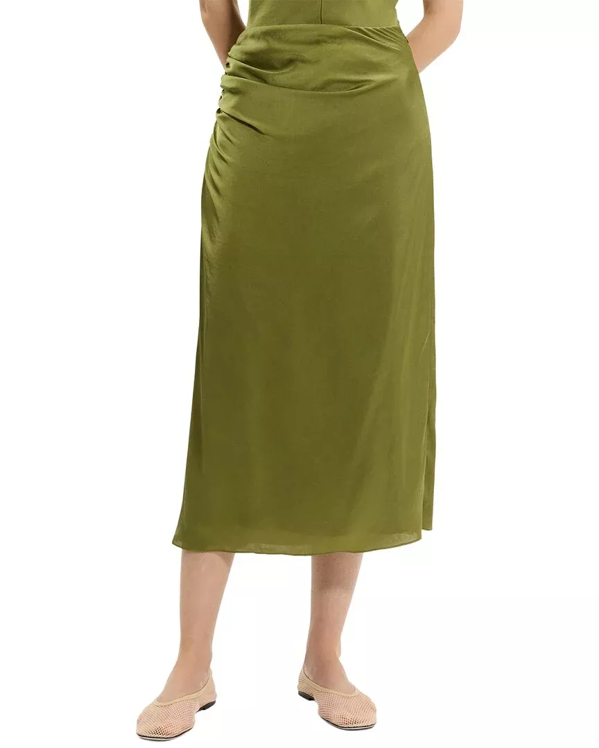 Theory Crushed Satin Ruched Skirt