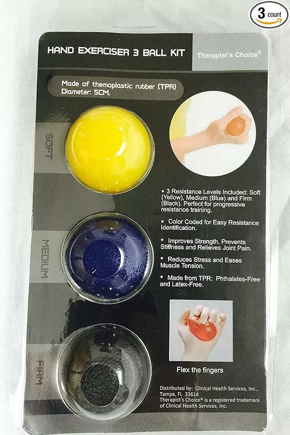 Therapist’s Choice Hand Exercise 3 Ball Kit: 3 Color Coded Resistance Levels
