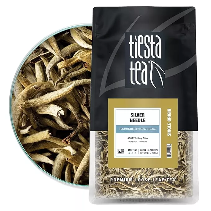 Tiesta Tea Silver Needle White Tea – Premium Loose Leaf, Single-Origin from China | Pure Unblended Low-Caffeine Tea | Hot or Cold Brew | 2.5oz Refillable Tin | Brews 50 Cups