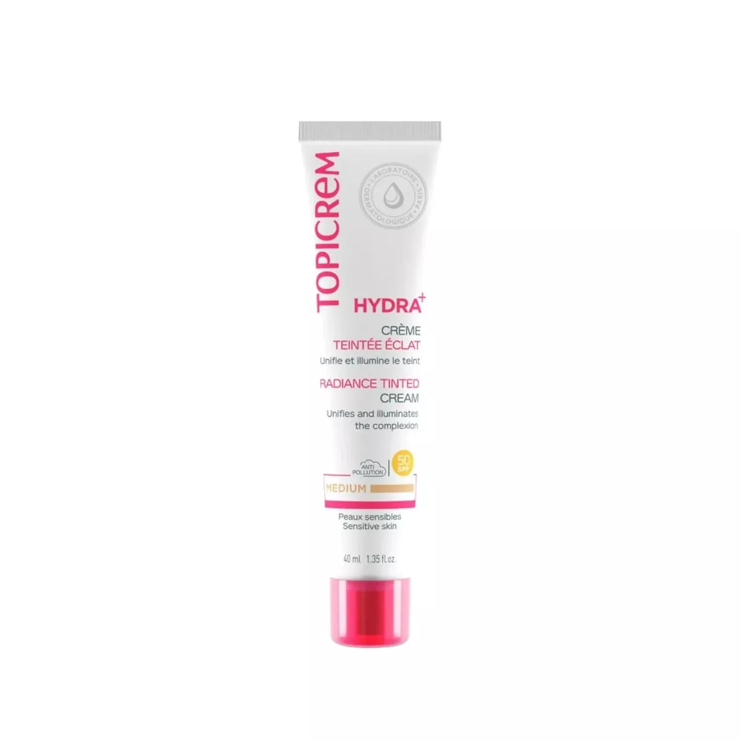 Topicrem Hydra+ Radiance Tinted Cream Medium SPF 50: Hydrating Sunscreen & Tinted Moisturizer for Radiant, Even Skin