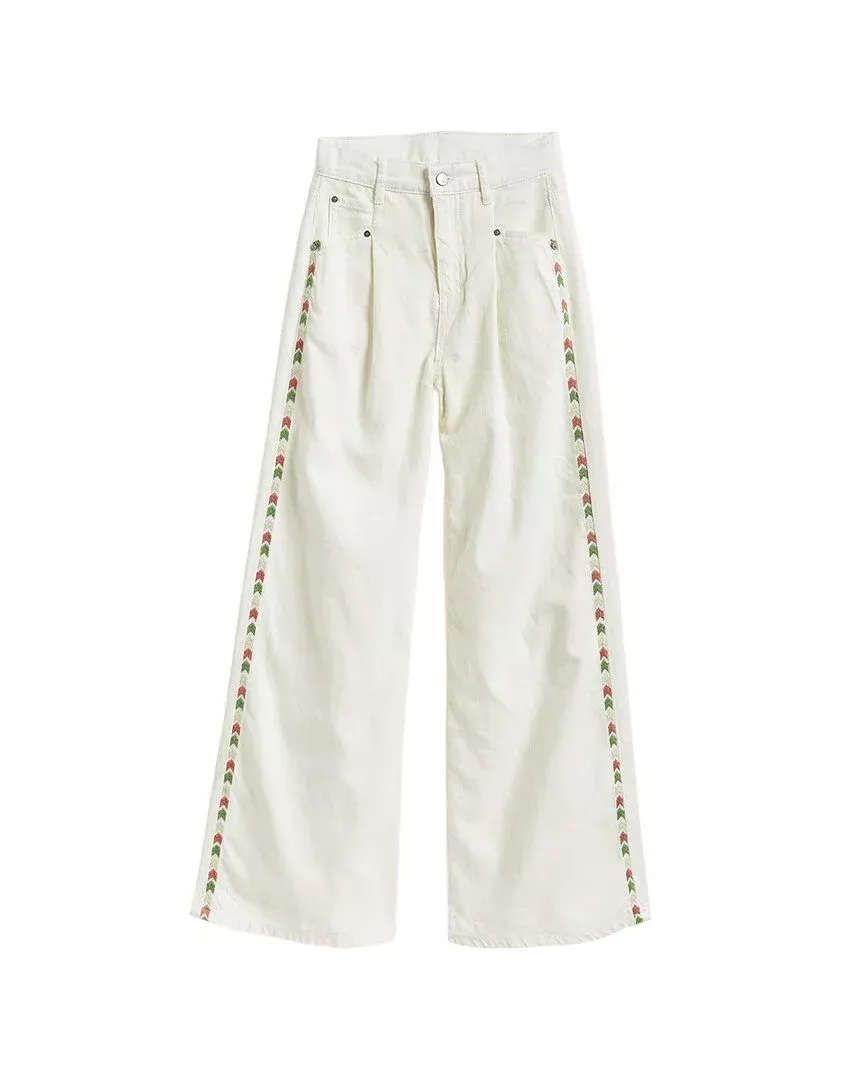 Tractr Jeans Embroidered Side Pleated Leg Pant