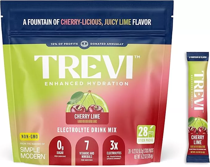 TREVI™ Sugar Free Electrolytes - Drink Mix Hydration Powder Packets - 28 Count - Cherry Lime