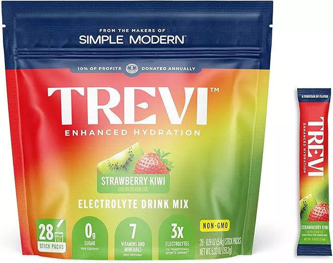 TREVI™ Sugar Free Electrolytes - Drink Mix Hydration Powder Packets - 28 Count - Strawberry Kiwi