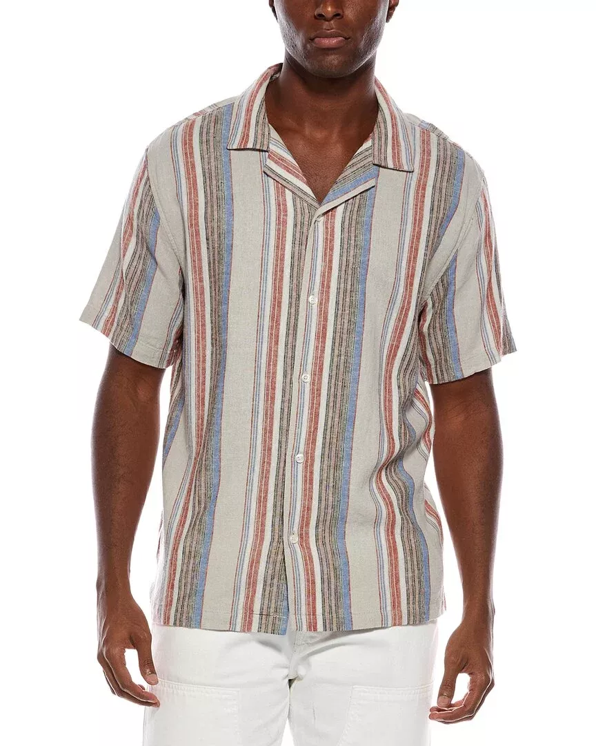 Truth Camp Collar Linen-Blend Stripe Shirt