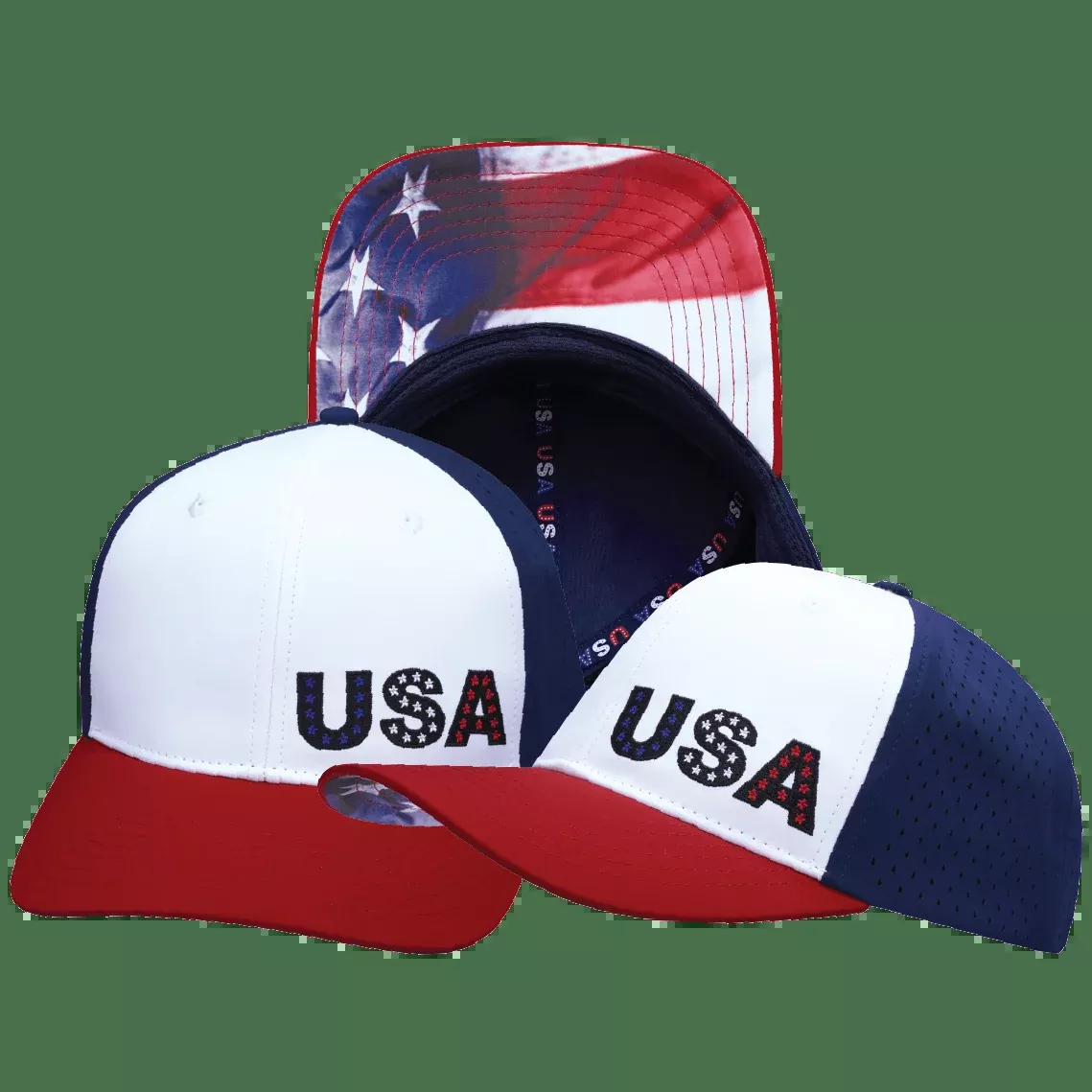 USA Hat - Baseball Hat Fit - Dark Red / White / Navy - Laser Mesh