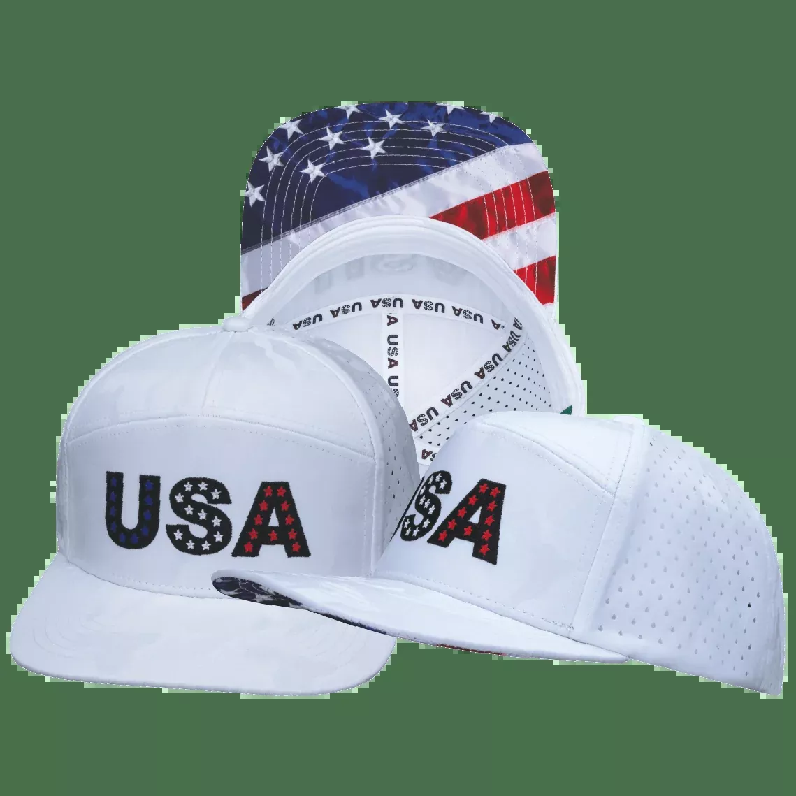 USA Hat - Flat Bill - White Camo - Laser Mesh