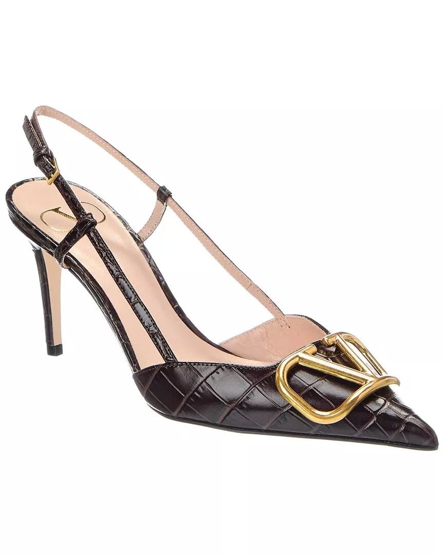 Valentino Vlogo 80 Croc-Embossed Leather Pump