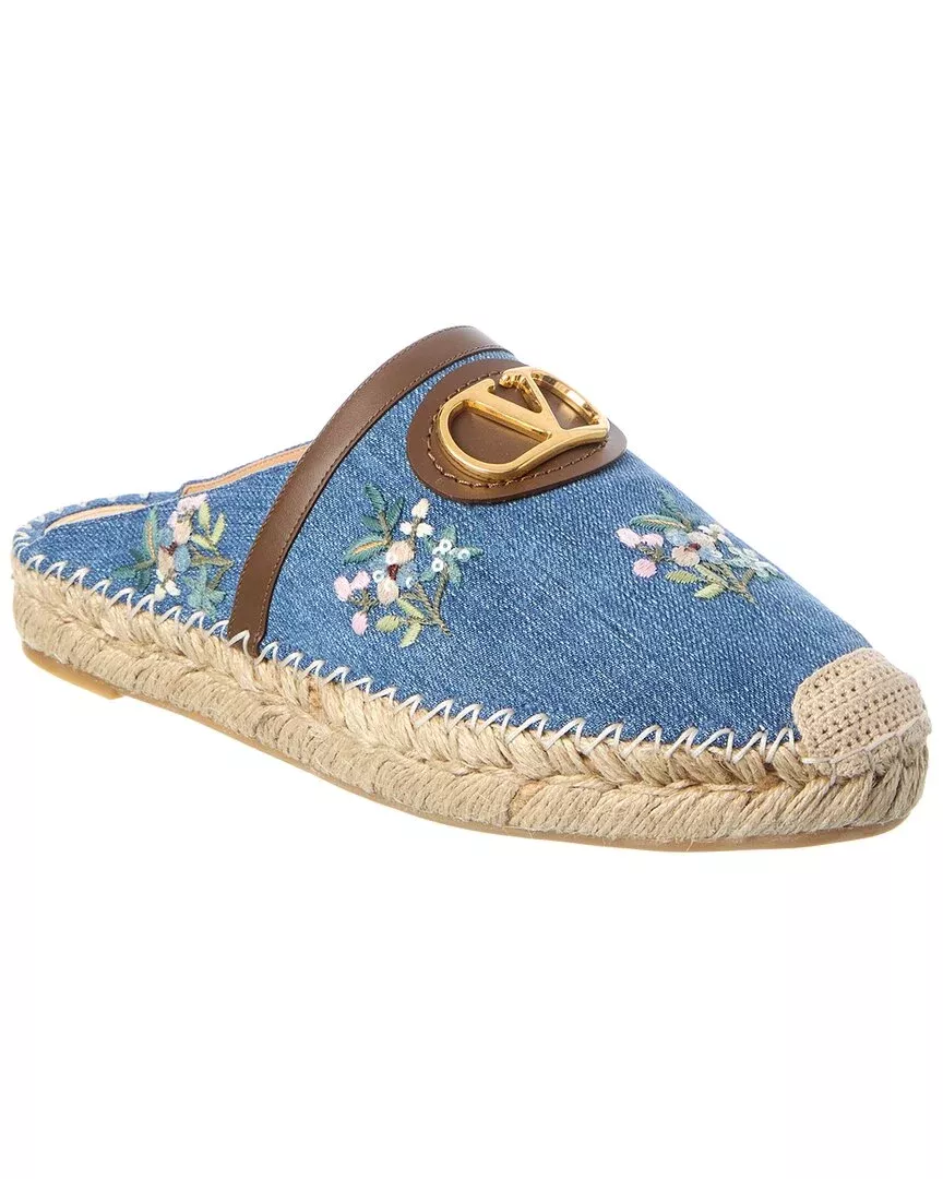 Valentino Vlogo Signature Mini Denim & Leather Mule