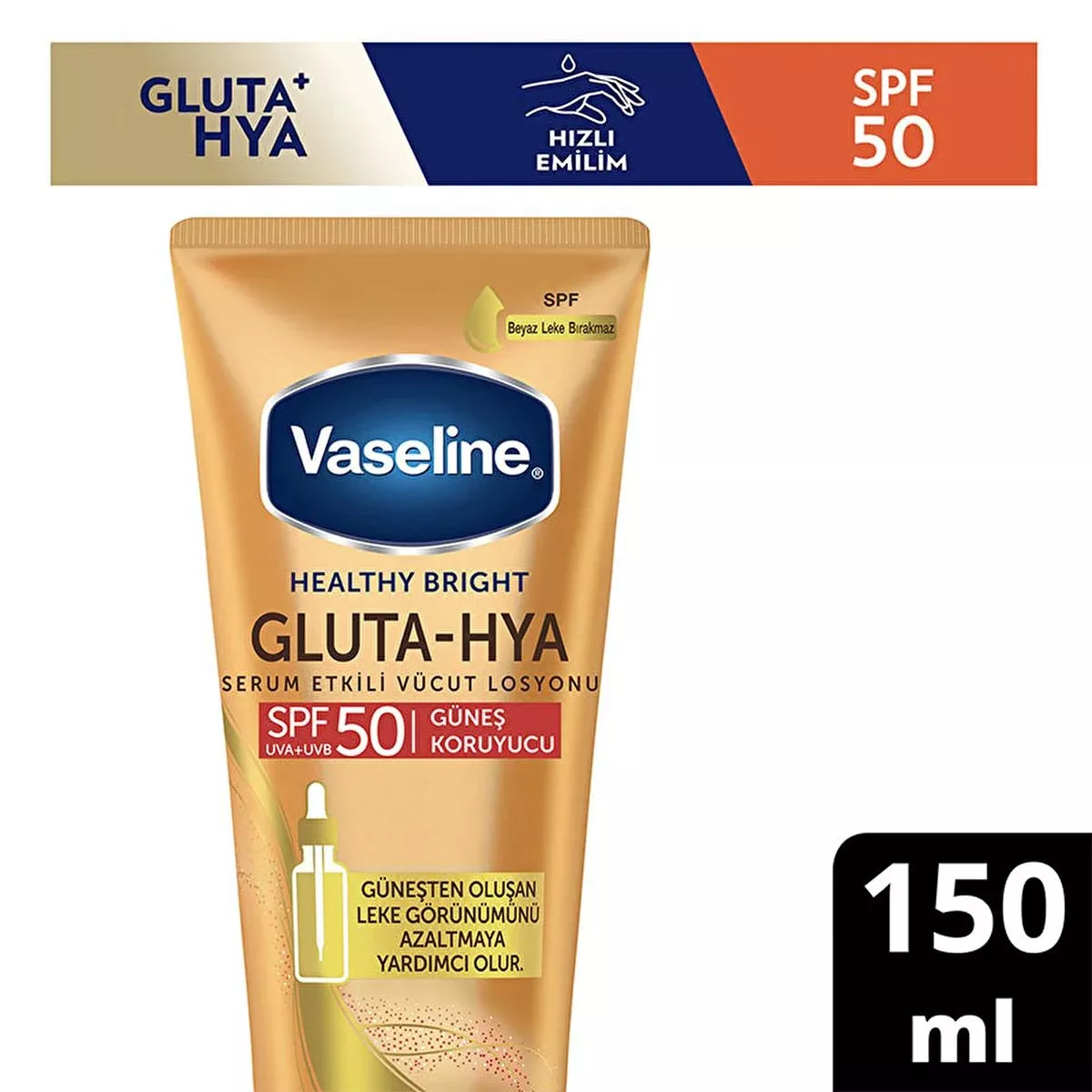 Vaseline Gluta-Hya SPF 50 Sunscreen Body Lotion: UVA/UVB Protection, Hydrating Hyaluronic Acid, Reduces Sunspots, Non-Greasy Formula