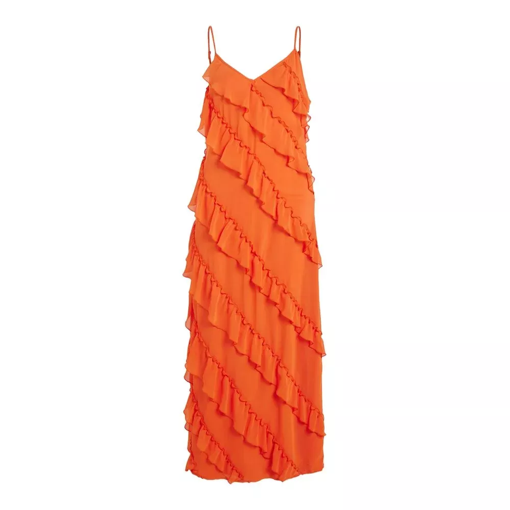 Vila Clothes Orange Polyester Women's Dress