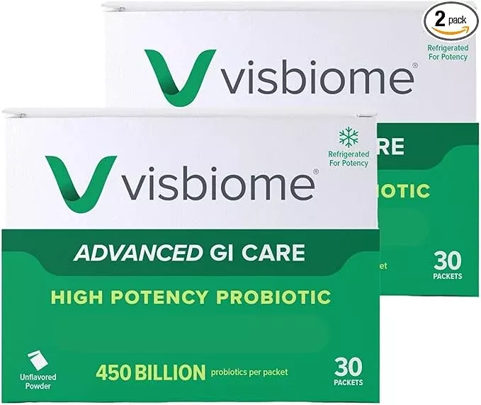 Visbiome Advanced GI Care - High Potency Probiotic - 450 Billion CFU Live Probiotics, Original De Simone Formulation, 60 Packets of Unflavored Powder.