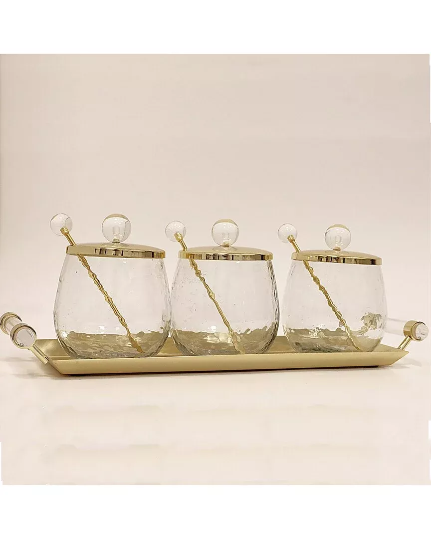 Vivience Set Of 3 Canisters On Rectangle Tray With Ball Knobs