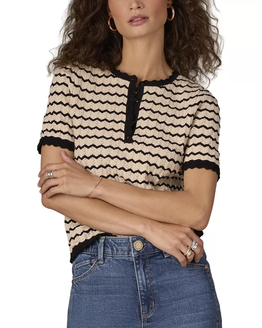 Wit & Wisdom Short Sleeve Round Neck Placket Sweater