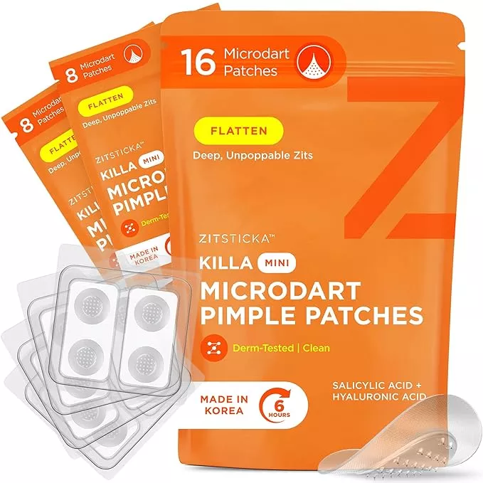ZitSticka Killa Pimple Patches for Face - World's Most Potent Pimple Patch with Fast-Acting Microdarts - Starts Working within 6 Hours for Deep, Early-Stage Zits - Regular 8 Count with Cleana Swab